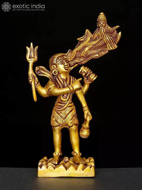6" Descent of River Goddess Ganga Into The Hair of Lord Shiva | Brass Statue