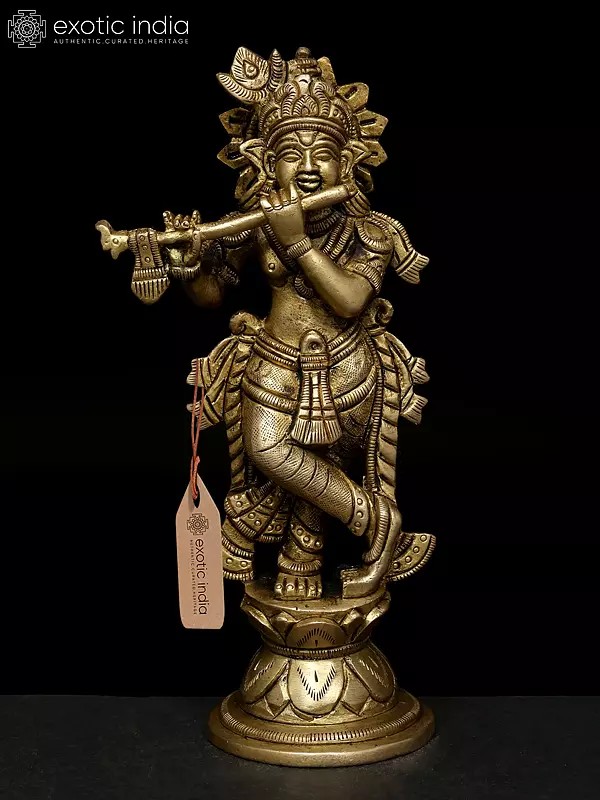 6" Small Fluting Lord Krishna | Brass Statue