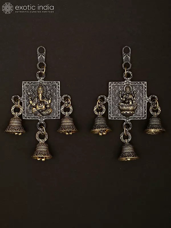 6" Superfine Pair of Ganesha Lakshmi Bells | Wall Hanging