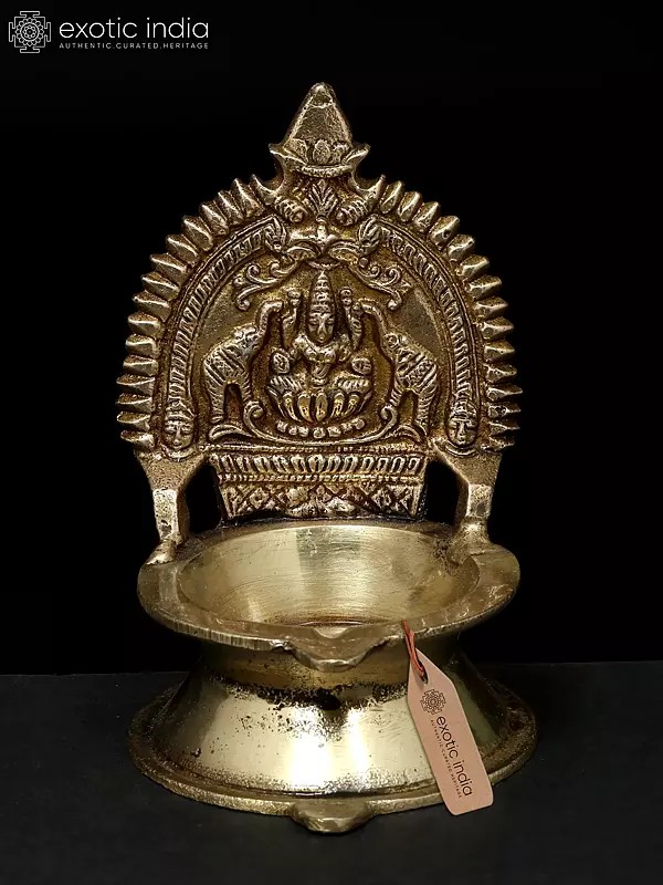 4" Small Gajalakshmi Diya in Brass