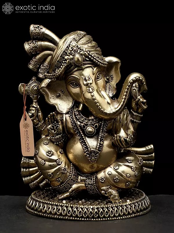 4" Small Superfine Turbaned Lord Ganesha | Brass Statue