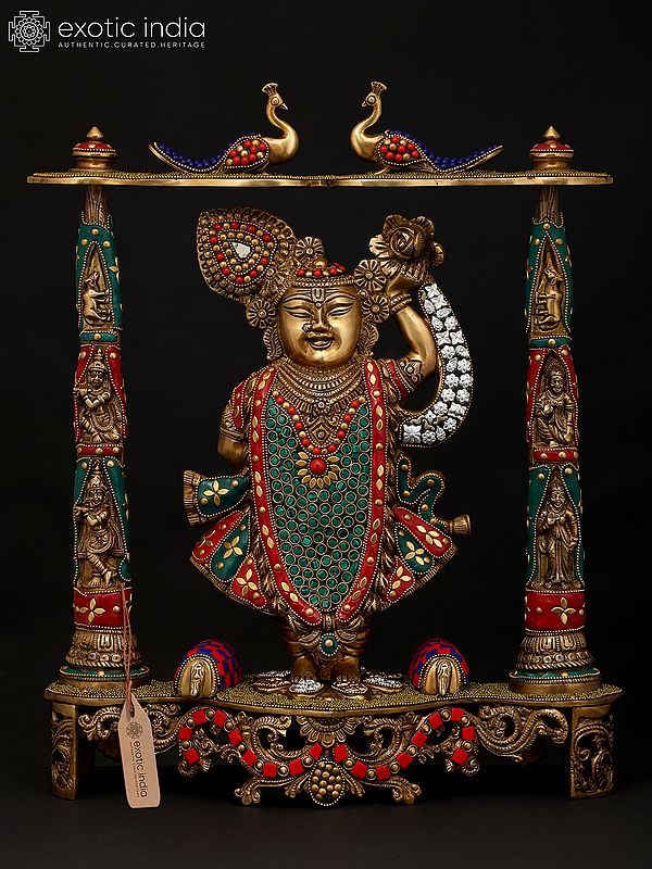 18" Lord Krishna as Shrinathji | Brass Statue with Inlay Work