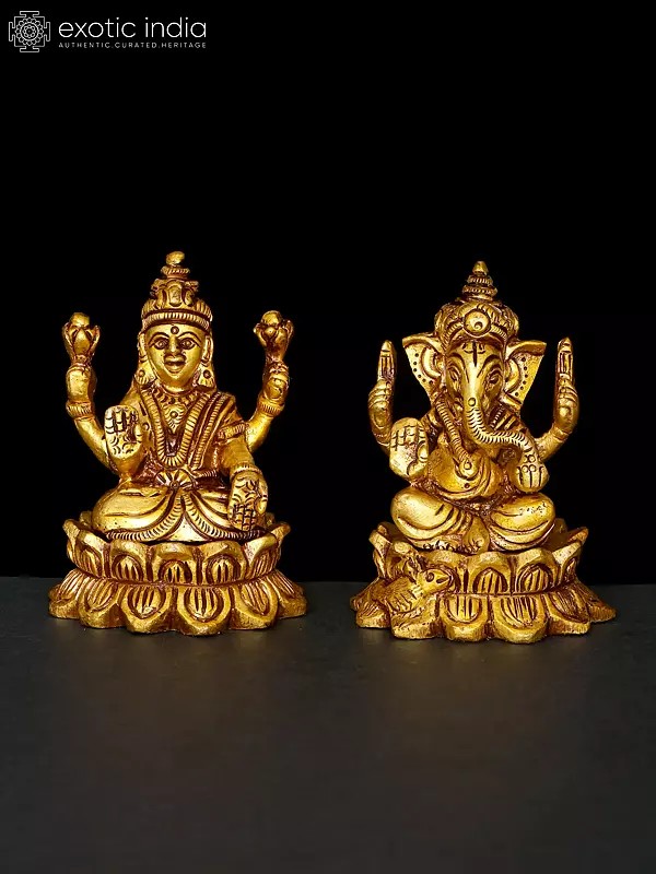 3" Small Sitting Lakshmi Ganesha (Pair) | Brass Statues