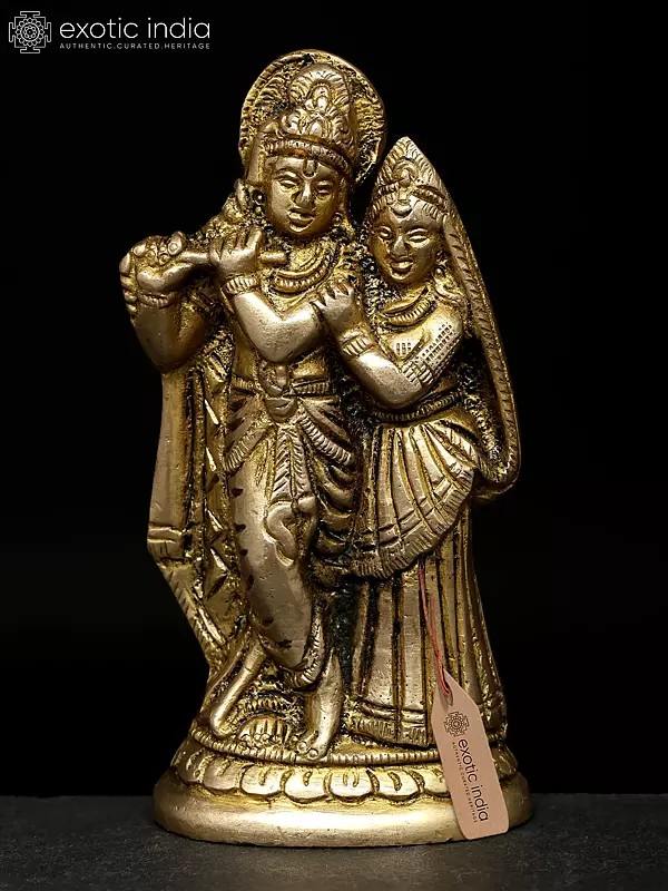 4" Small Standing Radha Krishna | Brass Statue