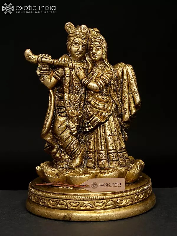 4" Small Radha Krishna Brass Idol | Made In India