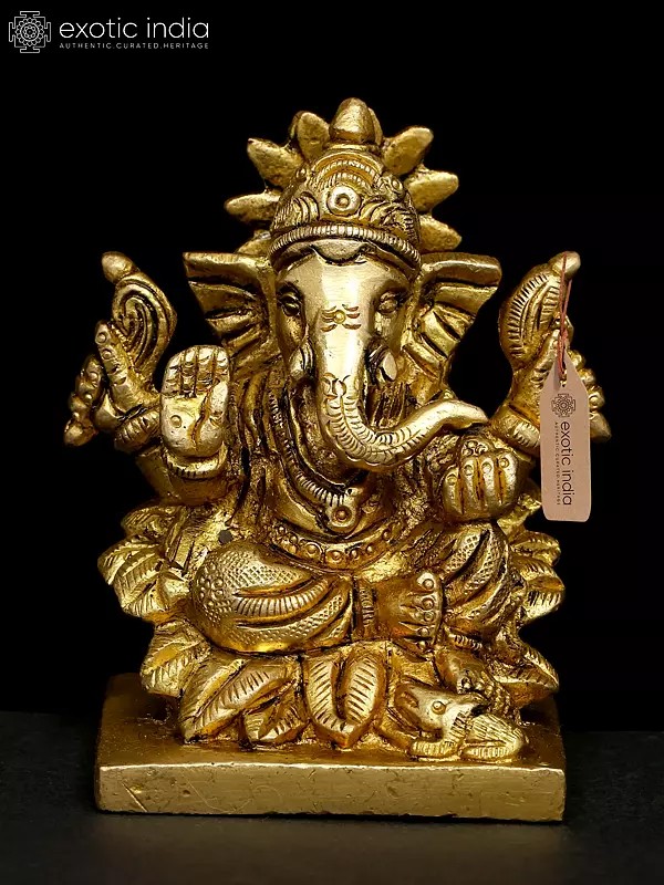 3" Small Four Armed Blessing Lord Ganesha | Brass Statue