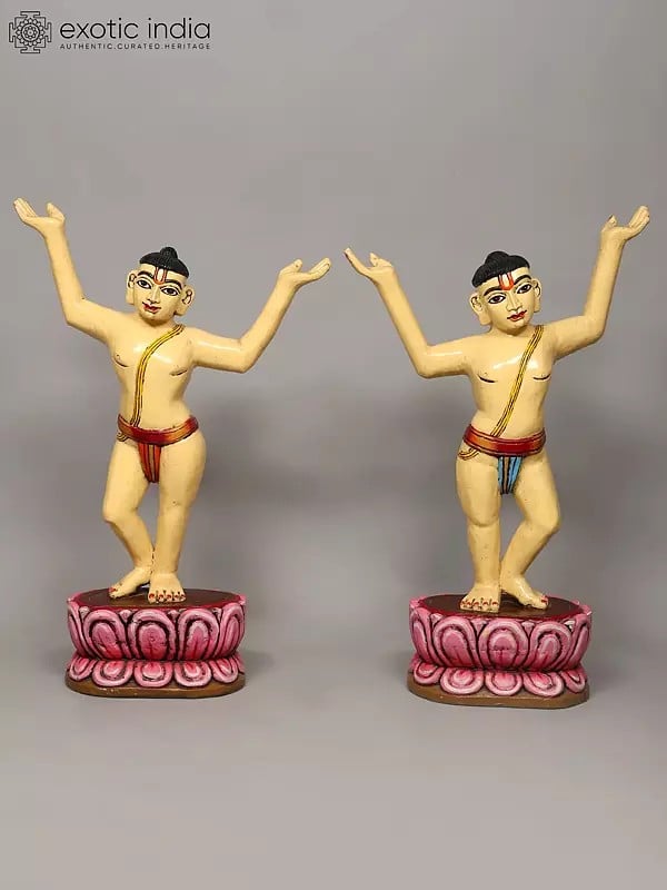 39" Gaura - Nitai | Wood Statues | Set of 2