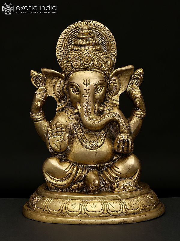6" Small Four Armed Blessing Lord Ganesha | Brass Statue