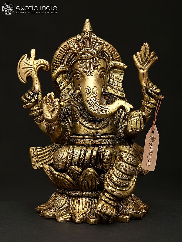 5" Small Chaturbhuja Lord Ganesha | Brass Statue