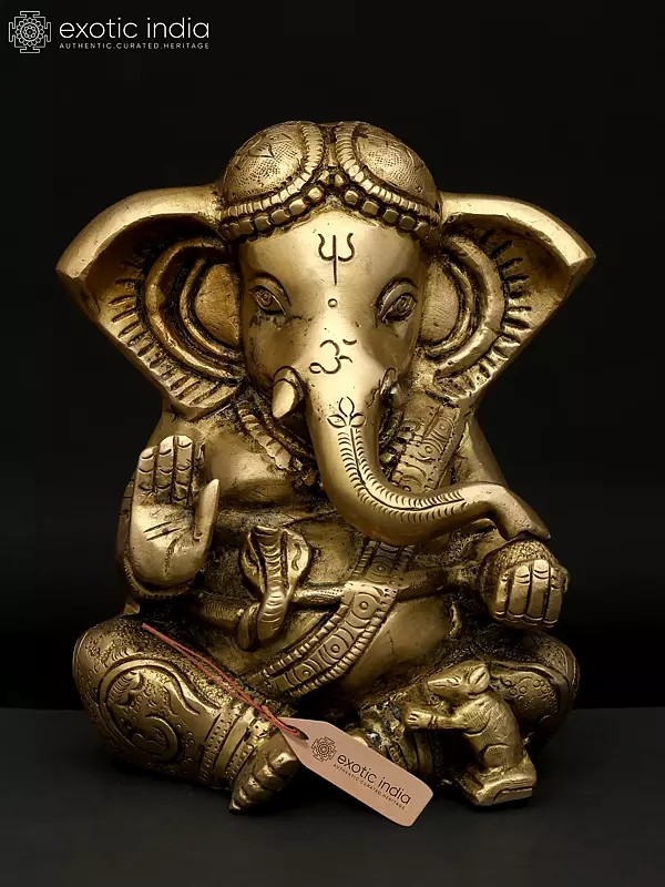 6" Small Sitting Blessing Lord Ganesha | Brass Statue