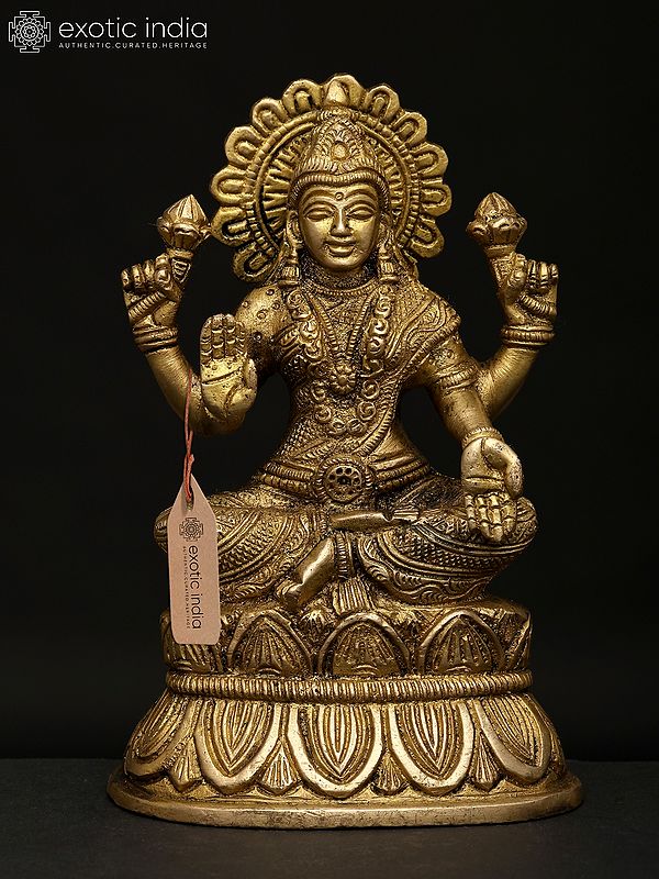 6" Small Four Armed Blessing Goddess Lakshmi | Brass Statue