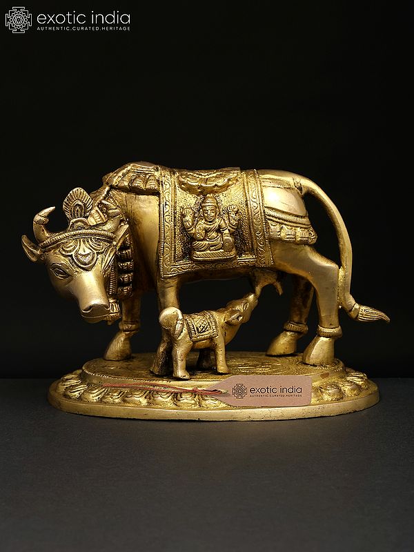 6" Vastu Cow and Calf | Brass Statue