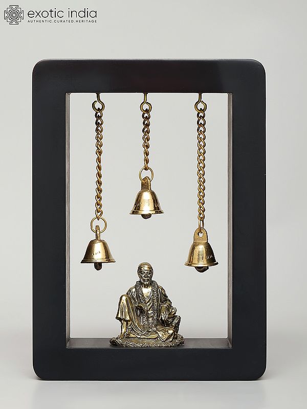 7" Wood Framed Superfine Sai Baba Statue in Brass | Wall Hanging