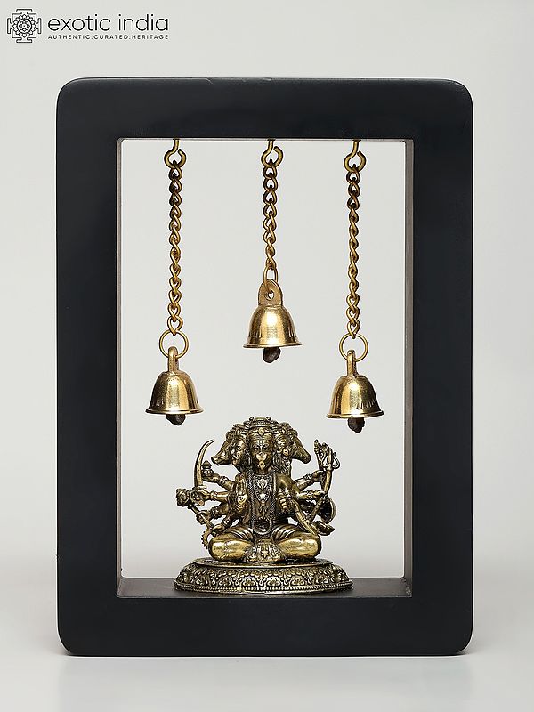 7" Wood Framed Superfine Panchamukhi Hanuman with Bells | Wall Hanging