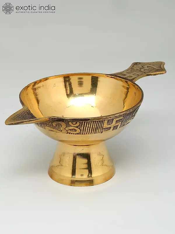 9" Handheld Ritual Diya in Brass