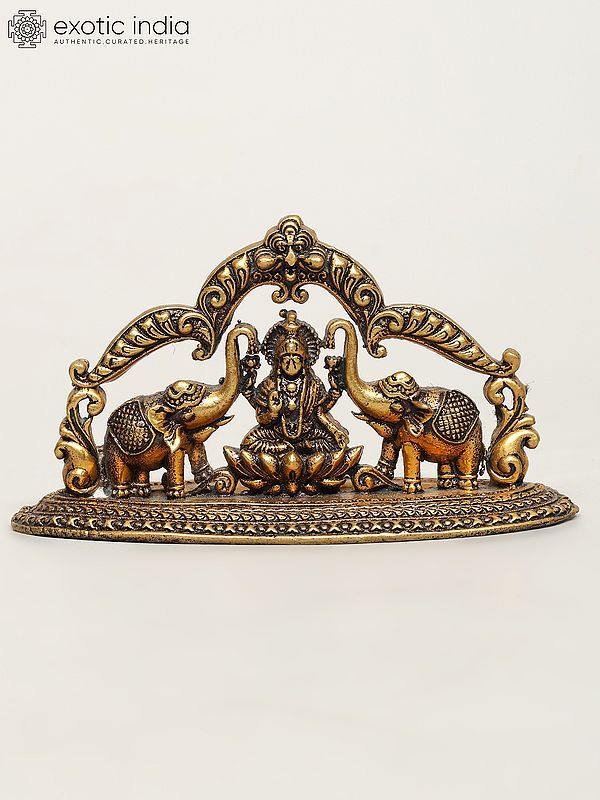 3" Small Superfine Gajalakshmi with Kirtimukha Arch | Brass Statue
