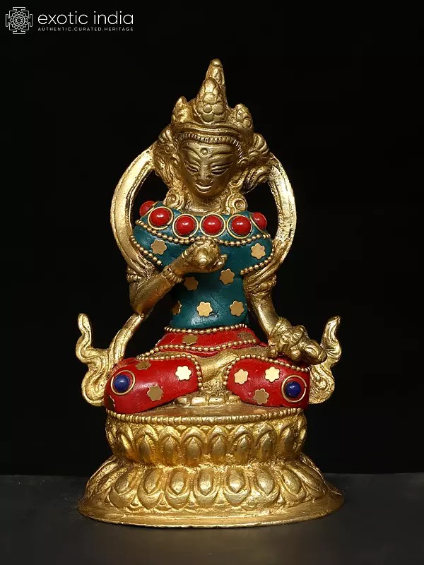 4" Small Buddhist Deity Vajrasattva | Brass Statue with Inlay Work