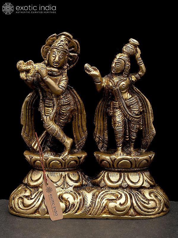 3" Small Standing Radha Krishna | Brass Statue