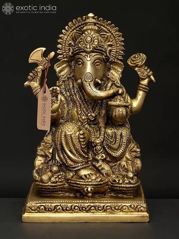 6" Small Four Armed Blessing Lord Ganesha | Brass Statue