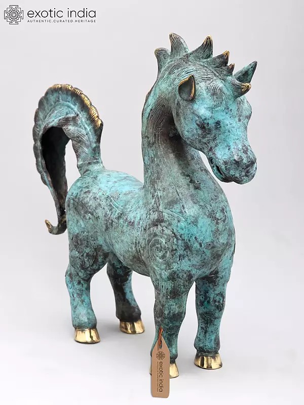 18" Decorative Horse Statue in Brass | Home Decor