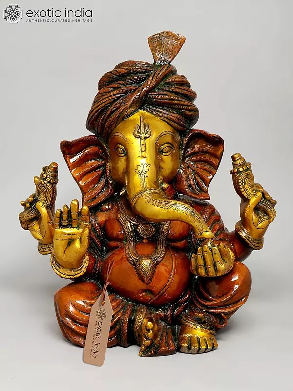 17" Turbaned Ganesha In Brass | Handmade | Made In India
