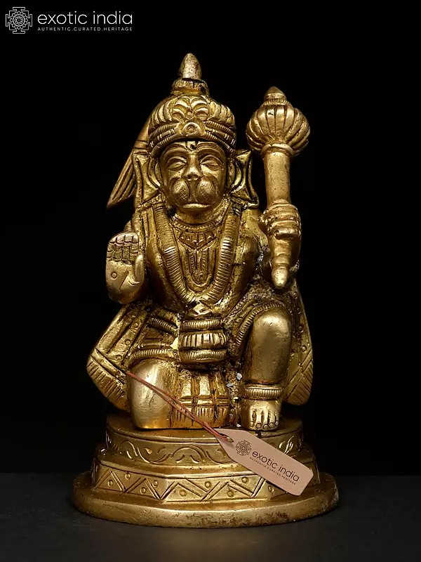 4" Seated Small Hanuman Idol in Ashirwad Mudra in Brass | Handmade | Made in India