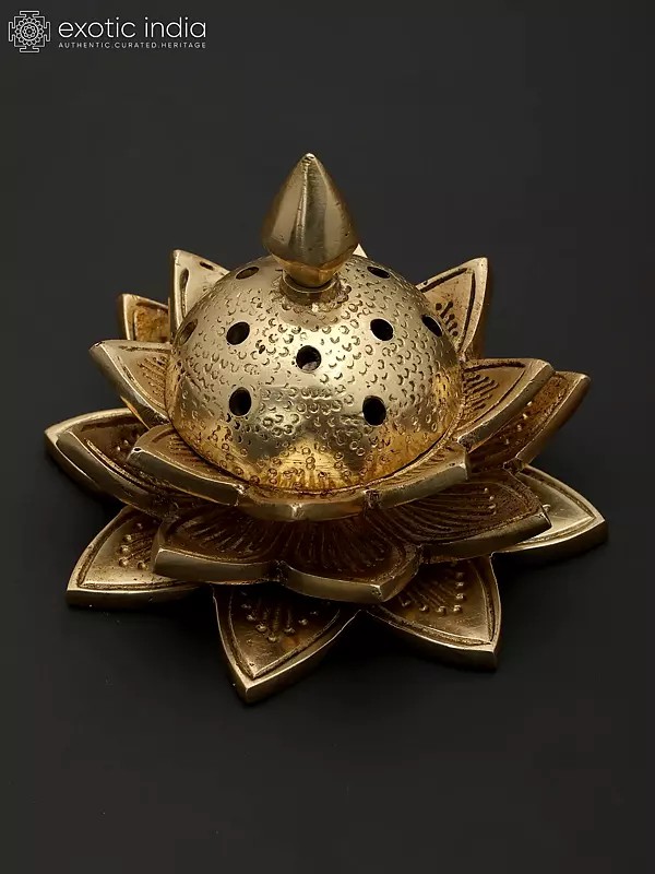 4" Small Lotus Design Incense Diffuser in Brass