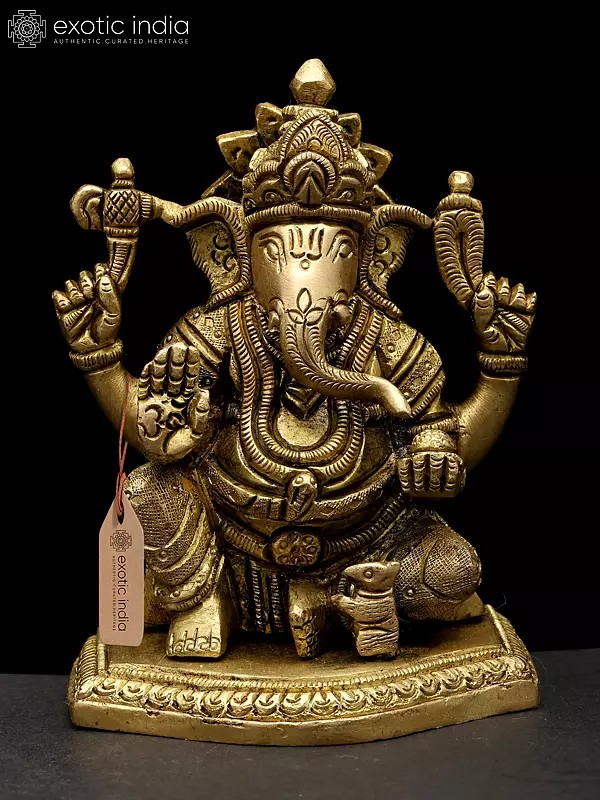 4" Small Four Armed Blessing Lord Ganesha | Brass Statue