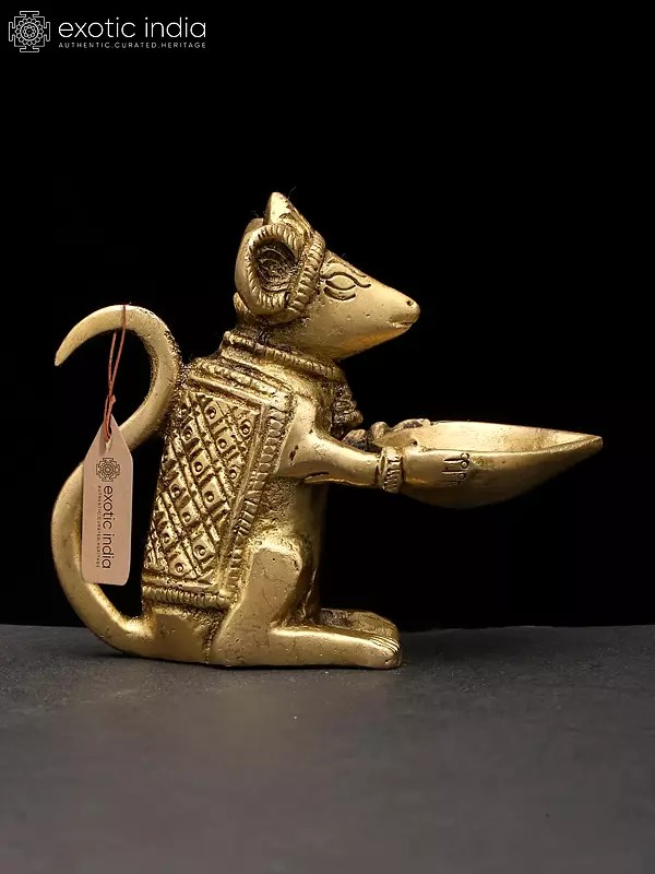 3" Small Rat with Lamp | Brass Statue