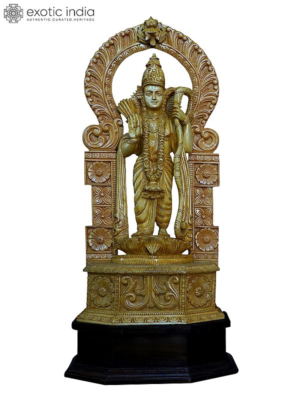 27" Lord Rama Statue With Standing Posture | Handmade White Wood Statue