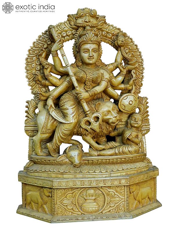 21" Goddess Durga (Chamundeshwari) | Handmade White Wood Statue