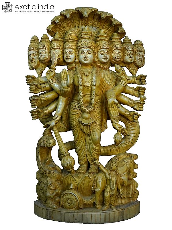 18" Vishwaroopa Of Lord Vishnu | Handmade White Wood Statue