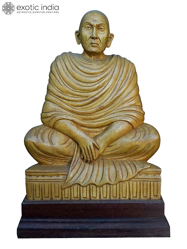 13" Shri Narayan Guruji In Seated Posture | Handmade White Wood Statue