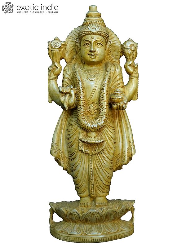 12" Lord Dhanvantri Wood Carving Statue | Handmade White Wood Statue