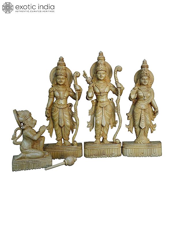 11" Shri Ram Darbar Wood Statue With Beautiful Carving | Handmade White Wood Statue