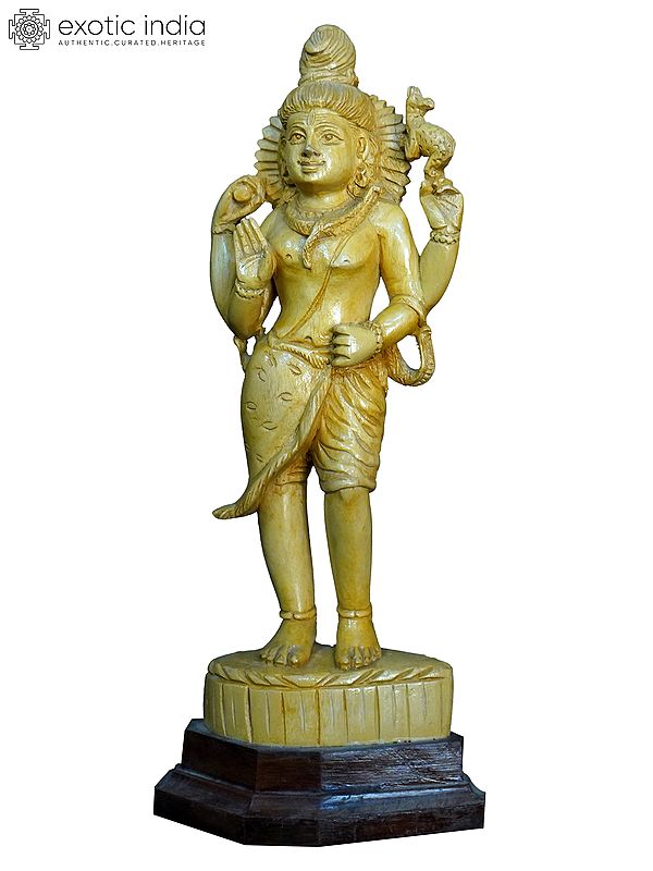 13" Standing Shiva With Blessing Posture | Handmade White Wood Statue