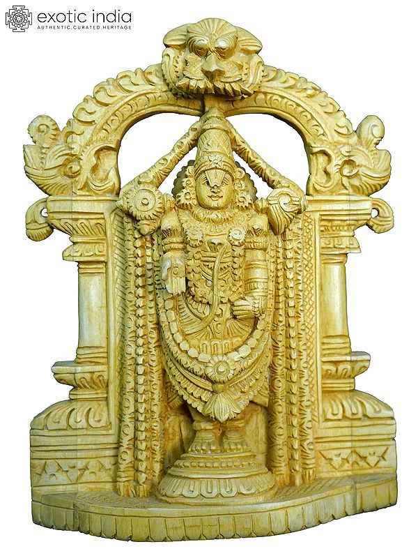 10" Lord Balaji Standing On Kirtimukha Throne | Handmade White Wood Statue
