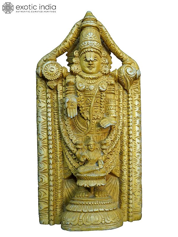 10" Venkateshwara Balaji Wood Carved Statue | Handmade White Wood Statue
