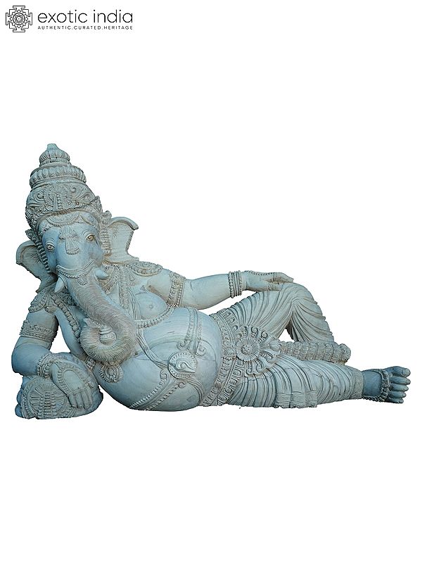 21" Relaxing Ganesha Statue | Handmade White Wood Statue