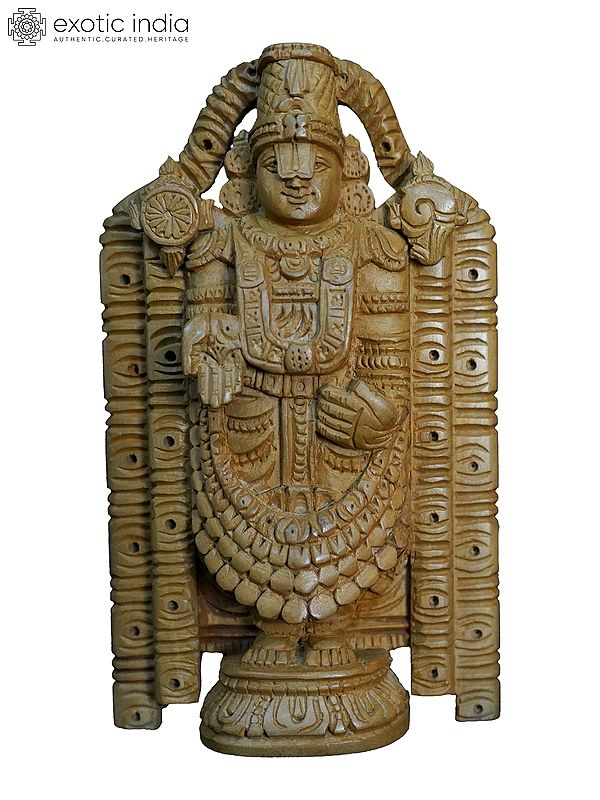 6" Tirupati Balaji Wood Sculpture With Attractive Carving | Handmade White Wood Statue