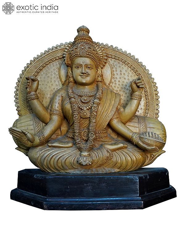 15" Rajarajeshwari Seated On Wood Base | Handmade White Wood Statue