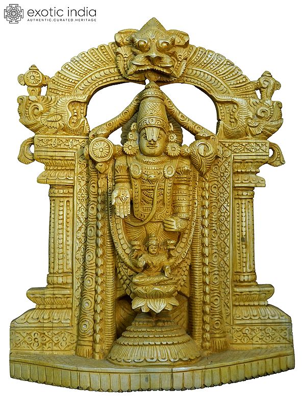 16" Lord Balaji And Goddess Lakshmi | Handmade White Wood Statue