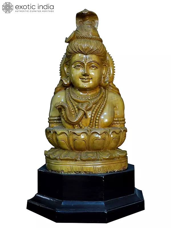 19" The Bust Of Lord Shiva | Handmade White Wood Statue