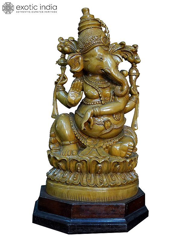 18" Vighnaharta Ganapati Wood Statue | Handmade White Wood Statue