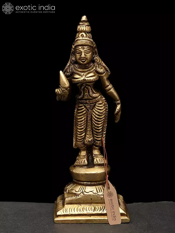 4" Small Standing Goddess Parvati | Brass Statue