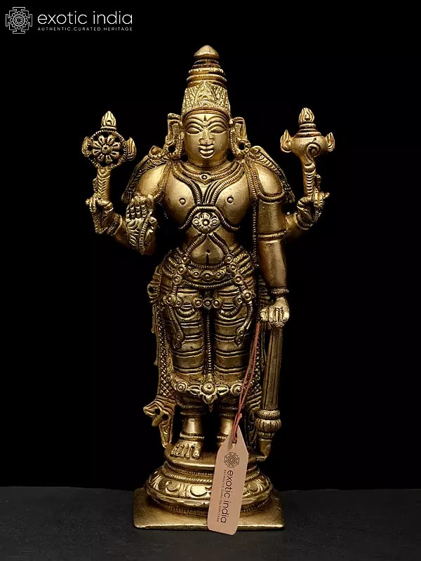 7" Four Armed Standing Lord Vishnu | Brass Statue