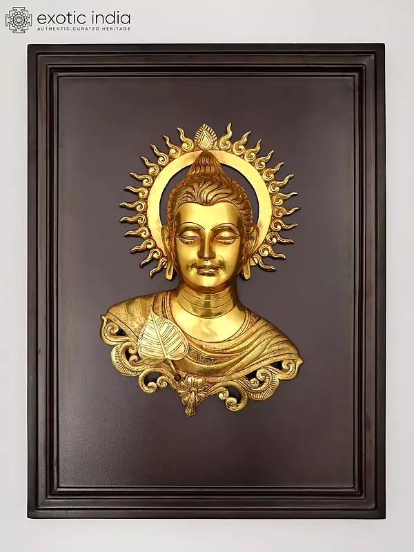 24" Wood Framed Lord Buddha in Brass | Wall Hanging