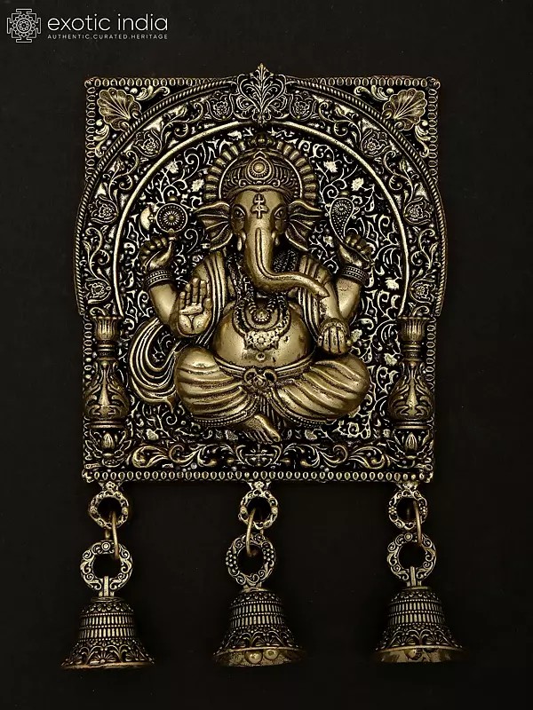 7" Superfine Lord Ganesha Bell in Brass | Wall Hanging