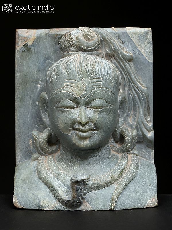 4" Small Lord Shiva Bust | Green Stone Relief Sculpture | Made In Orissa