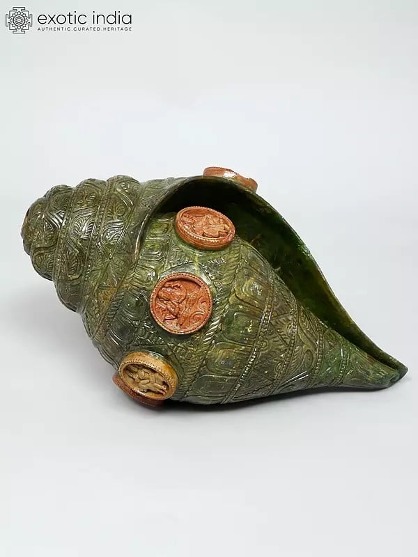 11" Conch (Shankh) in Green Stone | Made In Orissa
